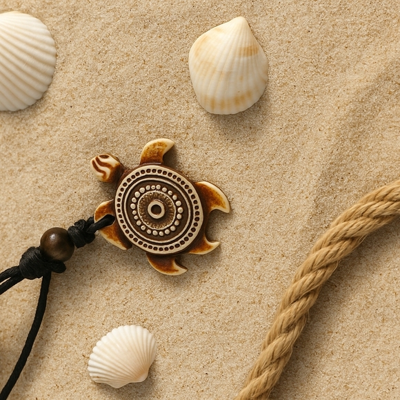 Sea Turtle Pendant Necklace | Boho Beach Charm | Handmade by Amber- - Picture 3 of 4